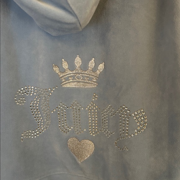 Juicy Couture Large Baby Blue Y2K Velour Sequined Gem Hoodie Track Jacket - Picture 4 of 6